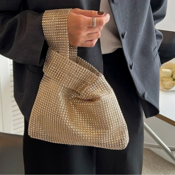 Handbags - New Women's Gold Crystal Rhinestone Lightweight Party Clutch Handbag